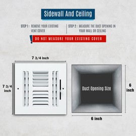 Fits 6x6 Duct Opening 4 Way Steel Air Supply Diffuser by Handua | Register Vent Cover Grille for Sidewall and Ceiling | White | Outer Dimensions: 7.75" X 7.75"