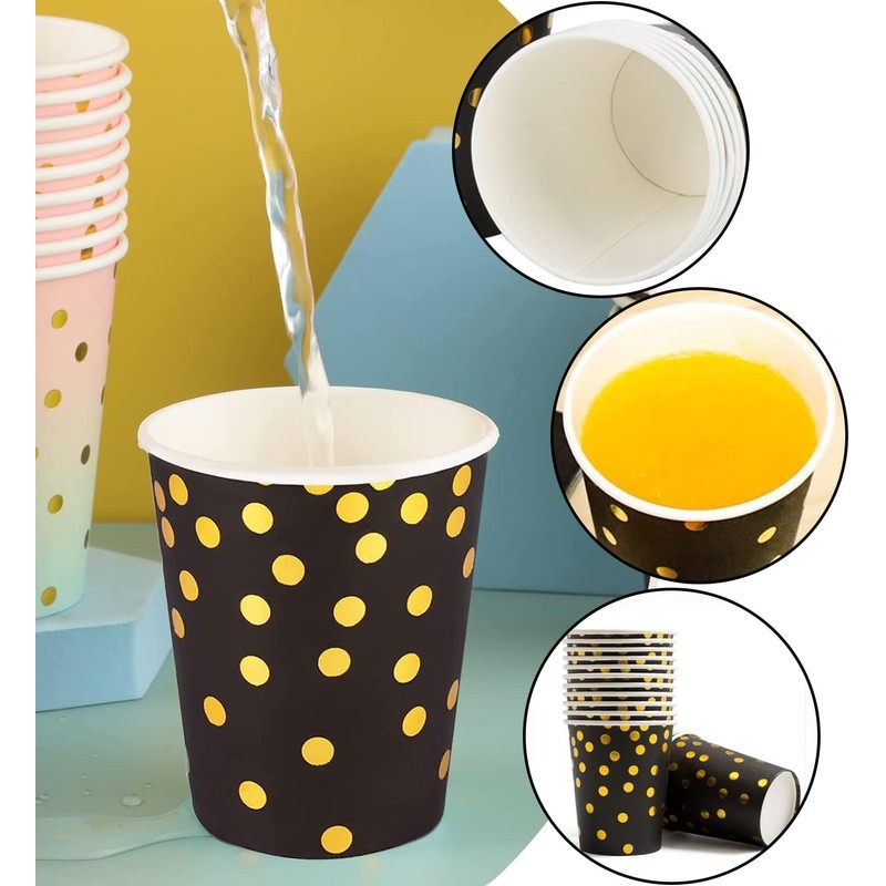 Riverhighfur Pack of 100 Black and Gold Party Paper Cups