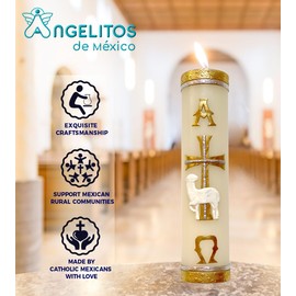 Unique Paschal Gold-Tone Candle Alpha Omega Cross Sheep