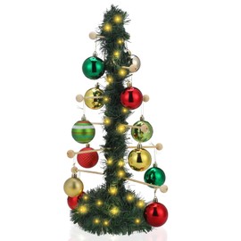 Beeveer Christmas Tree Ornament Stand Holder with Light Pine Garland Wooden Christmas Hanger Rack for Counter Top Ornament Display Desktop Tree Holiday Party(17.72 Inches)