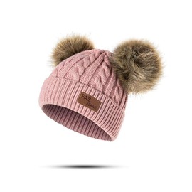 Infant Toddler Woolen Hat Pure Color Winter Twist Double Pom Pom Knitted Beanies Cap 0-3Y