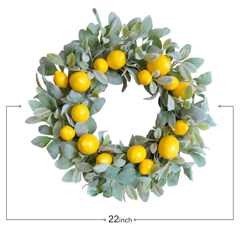 Egolot 18 Inch Yellow Lemon Spring Summer Wreath for Front