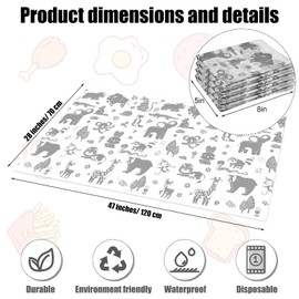 Drydiet 100 Pack 28"x47" Disposable Floor Splat Mats for Under High Chair with Animals Print, Waterproof Plastic Floor Mat Multipurpose Baby Led Weaning Supplies(Forest Animal)