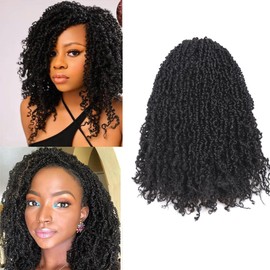 RUISIMEI 8 Inch Pre Looped Ombre Ginger Yanky Twist Braiding Hair 3 Packs Fluffy Passion Twist Crochet Braids Small Curly Twists Crochet Hair Majesty Twist Crochet Synthetic Hair for Women(1B)