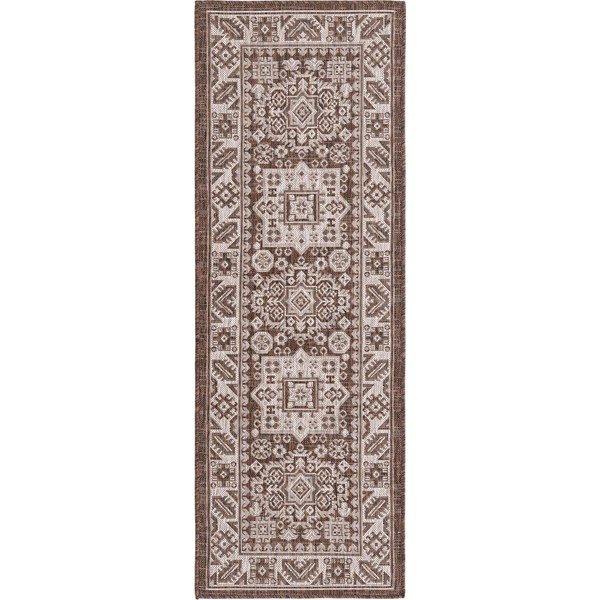 Rugs.com Outdoor Aztec Collection Rug – 6 Ft Runner Brown