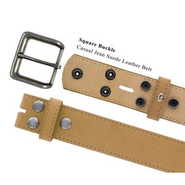 Square Buckle Casual Jean Suede Leather Belt 1 1/2" Wide (Taupe, 36)