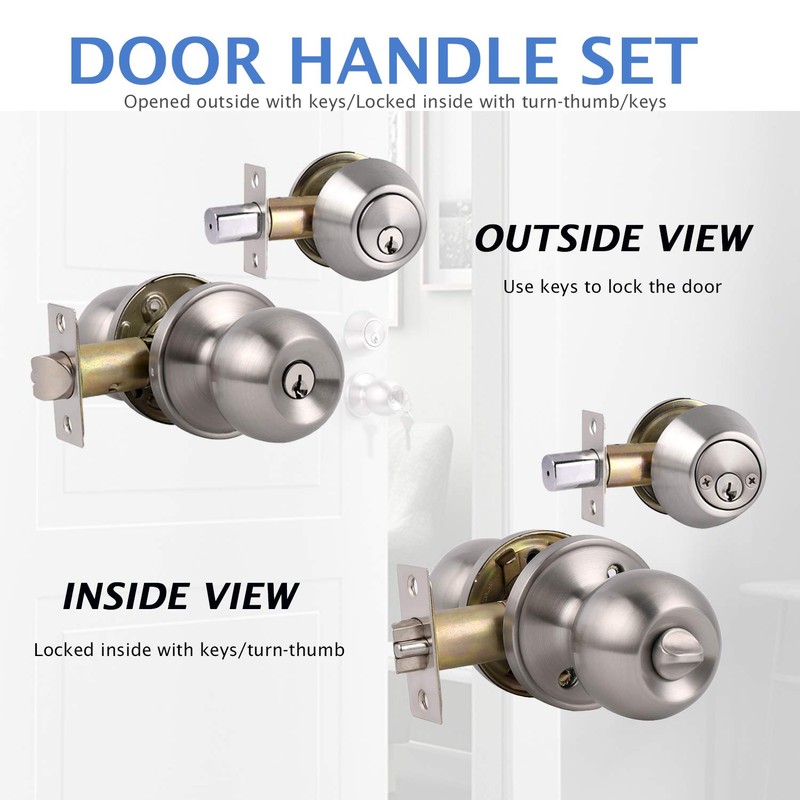 2 Pack Entry Door Knobs with Double Cylinder Deadbolt, Same
