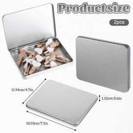 2 Pcs Rectangular Metal Tin Box with Lid 3.5 x 4.7 x 0.62'' Portable Storage Box Containers Mini Silver Storage for Drawing Pin Candies Jewelry Crafts