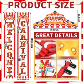 3Pcs Carnival Circus Porch Sign Banner Circus Party Awning Hanging Banner Carnival Welcome Door Decorations Front Door Wreath Banner Hanging Yard Sign