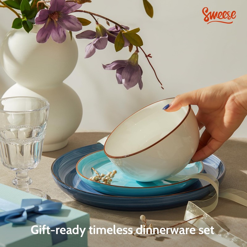 Sweese Plates and Bowls Sets, 18 Piece Dinnerware Set Porcelain