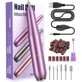 Electric Nail Drill Machine – 20,000 RPM Adjustable Speed Professional Nail File with 6 Drill Bits, Low Noise & Vibration, Manicure & Pedicure Set for Gel and Acrylic Nails, Ideal for Beginners