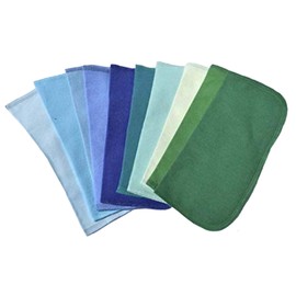 1 Ply Solid Color Flannel 8x8 Inches Little Wipes Set of 10 Assorted Blues and Greens