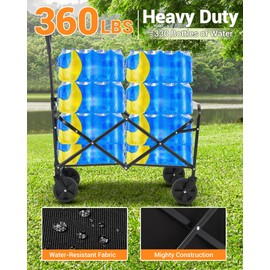 KYBOLT Collapsible Wagon Cart Foldable - Heavy-Duty 360LBS Capacity, All-Terrain Folding Wagon with 360° Wheels & Drink Holders for Beach, Camping, Gardening, Grocery Shopping (Black)