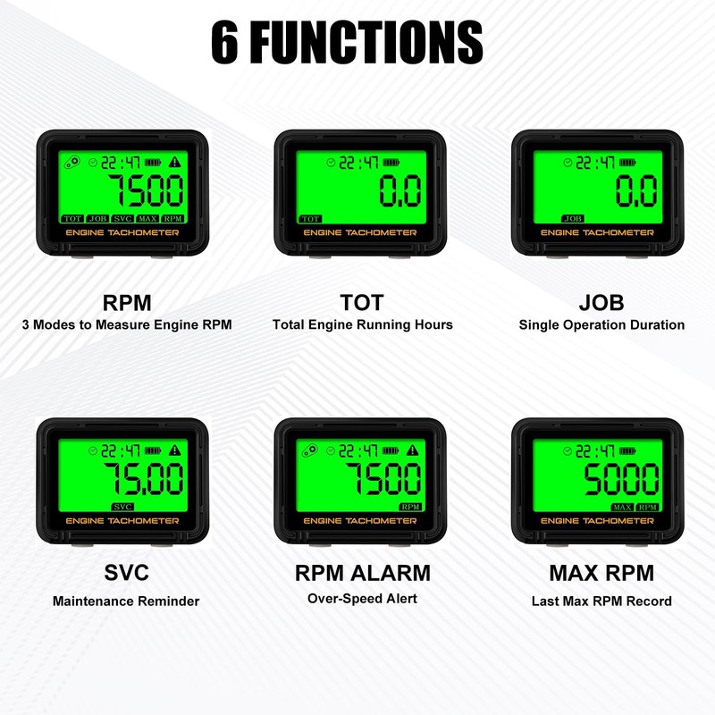 Digital Engine Tachometer & Hour Meter Mini Tach Gauge with