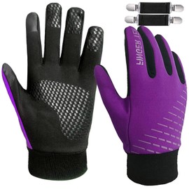 AMRTA Winter Gloves for Kids Waterproof with 2 Gloves Clips, Touchscreen Gloves Warm Outdoor Bike Cycling Full Finger for Boys Girls Youth Children Junior (S, Purple)