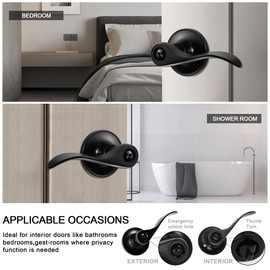 Redunest Privacy Door Lever Heavy Duty, 6 Pack Matte Black Left/Right Door Handles Reversible Wave Style Keyless Handing Lever, Bathroom and Rooms Privacy Door Lock