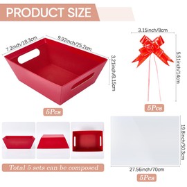 SOFPLATE Pack of 5 Red Gift Baskets Made of Cardboard Empty DIY Gift Baskets with Transparent Plastic Bags Drawstring Market Boxes Accessories Packaging for Filling for Adults Birthdays Christmas Hoc