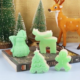 TOAUTO 4Pcs Christmas Themed Candle Silicone Mold, Elk, Snowman, Gingerbread Man Christmas Tree for Candle Making Aromatherapy Wax Epoxy Resin Casting Soap Christmas Party Decor