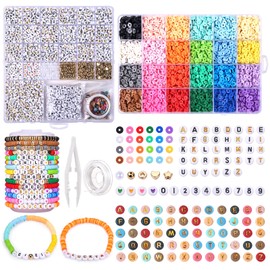 Naler 24 Colours Clay Beads, 6457 Pieces Beads for Threading, 6 mm Polymer Clay Beads Set with Letters Set, Jewellery Making Kit for Necklace, Earrings, DIY Crafts