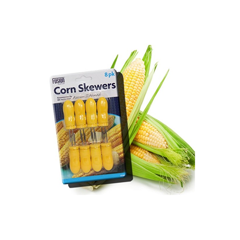 Yellow Corn Holders - 8 Skewers - Stainless Steel -