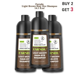 FARNDU Hair Dye 3-in-1 Shampoo, Cover Gray Hairs, 10 Mins Hair Coloring, Plant Extracts, Long Lasting, Mild (400 mL) - Color: Buy 2 Get 3 - Light Brown-Discount Package