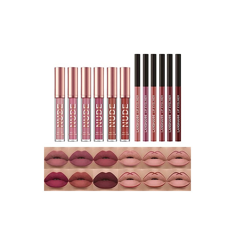 6 Pcs Velvety Matte Lip Gloss + lip Liner Set