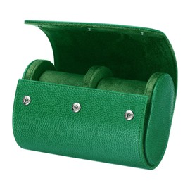 QUARKZMAN Watch Roll Travel Case 2 Compartments Portable Leather Watch Cases for Men Women Watch Storage Organiser with Cushion for Travel Display Home Storage Textured Green