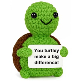 Krinisou Positive Crochet Animals Turtle Gifts, Emotional Mini Tortoise Sea Turtle Decor with Support Message, Small Encouragement Inspirational Motivational Cheer Up Gifts for Women