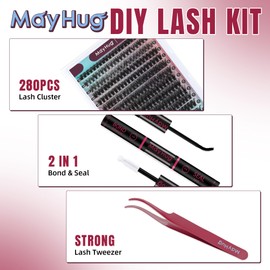 Mayhug DIY Lash Extension Kit 280Pcs Individual Eyelash Extension Kit 40D 0.07D Curl 9-16MIX Lash Clusters Kit with Lash Glue Applicator Easy to Use for Beginners (40D-0.07D-9-16mm)