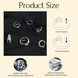 3 Pairs Sterling Silver Earrings, 14K Gold Small Hoop Earrings Plated with AAA Cubic Zirconia. Lightweight and hypoallergenic,cartilage earring set is perfect for daily wear and multiple piercings