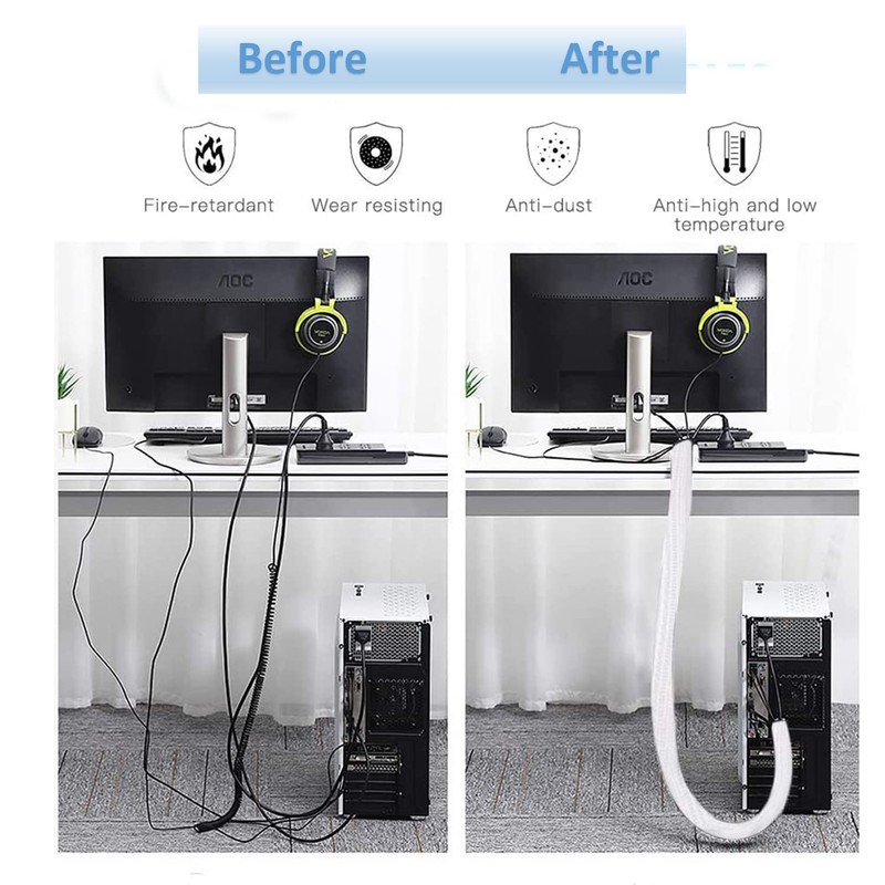 10ft - 1/2 inch Diameter Cord Protector, Hibucuo Cable Management