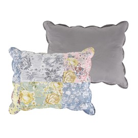 Greenland Home Emma Floral Patchwork Quilted Reversible Pillow Sham, Standard 20x26-inch, Gray