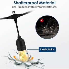 BRIGHTLUX Outdoor String Lights 24FT, S14 String Lights Outside with 12pcs Shatterproof Edison Bulbs IP65 Waterproof 2200K Warm Light Linkable for Patio, Backyard, Garden, Bistro