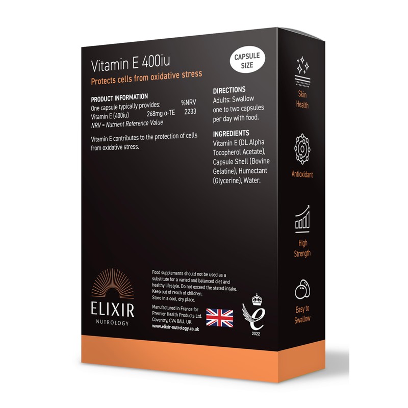 ELIXIR NUTROLOGY Vitamin E 400iu - 30 Softgel Capsules, Antioxidant