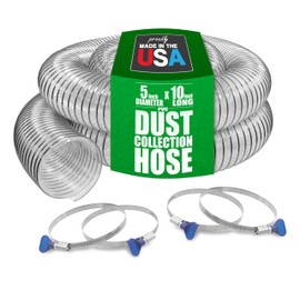 PVC Dust Collection Hose w/4 Thumbscrew Clamps, Puncture Resistant, Carbon Steel Wire, Clear Flexible PVC Dust Collector Hose, Proudly Made in USA (5" x 10')