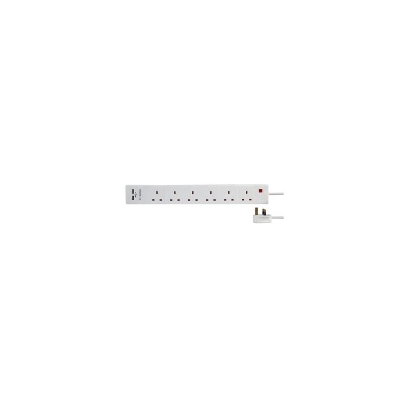 Extension 6 Gang 2 USB, White 1M, Power Outlet Strips