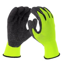 L&M Crinkle Latex Rubber Hand Coated Breathable Safety Work Gloves for Men Women Construction Landscaping (Lime, Medium(8 Pairs))