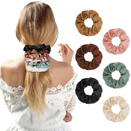 LOPHE Satin Hair Scrunchies, Large Satin Scrunchies for Women Girls, Softer than Silk Hair Ties, Big Scrunchy Ponytail Holders, Elastic Hair Bands Hair Accessories, 6 Pack, B