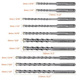 10-Piece SDS Plus Masonry Drill Set,Vytulz Concrete Drill Bit Set,Rotary Hammer Drill Bits,Various Sizes (3/16", 1/4", 5/16", 3/8", 1/2") and Lengths (110, 160, 210mm) for for Brick,Stone and Concrete