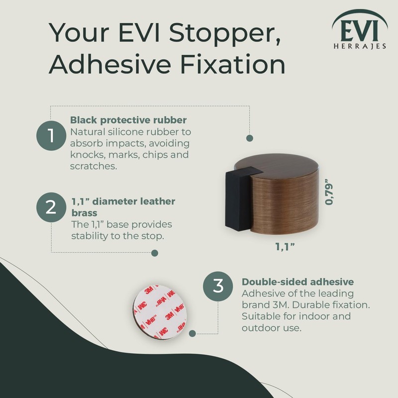 EVI Door Stoppers | Leather Brass Door Stop - Adhesive