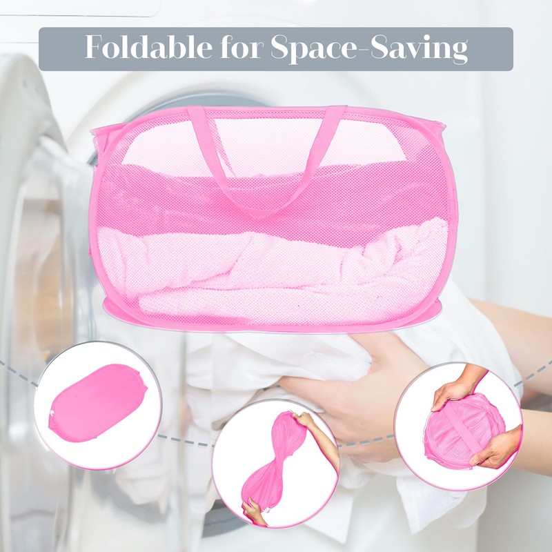 Durable Collapsible Laundry Baskets, Mesh Pop Up Laundry Hamper with