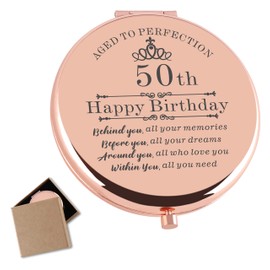 Cawnefil 50th Birthday Gifts for Women Rose Gold Compact Makeup Mirror Happy 50 Years Old Birthday Gifts Turning 50th Birthday Gift for Wife Mom Grandma 50th Birthday Gift Ideas