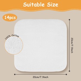 Aomig Gesichtstuch 100% Baumwolle Gesichtswaschlappen 14St Reinigungstücher Putztücher Abbaubare Einweg Wattepads Hautpflegetücher Kosmetiktücher für Empfindliche Haut Abschminktücher Waschbar 20X20CM