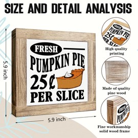 Kitchen Decor, Wooden Box Decorations Sign for Home Farmhouse, Fresh Pumpkin Pie Sign, Thanksgiving Fall Decorative Signs, Funny Decorative Gifts for Friends Coworkers, 5.9X5.9X0.7inches