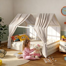 KVALY Girls House Bed Canopy 2-Panel Soft Spring-Ale Fabric Daylight Filter