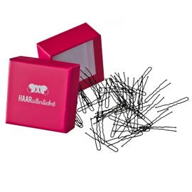 HAARallerliebst® Hair Pins Black Pack of 50, 5 cm Including Storage Box - U Shape Hair Clips - Hair Forks for Women Girls, Hair Pin Hair Accessories (Black; Box Colour: Pink)