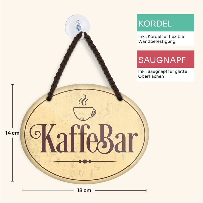 schilderkreis24 Tin Sign Funny Coffee Saying "KaffeBar" Decorative Gift Idea