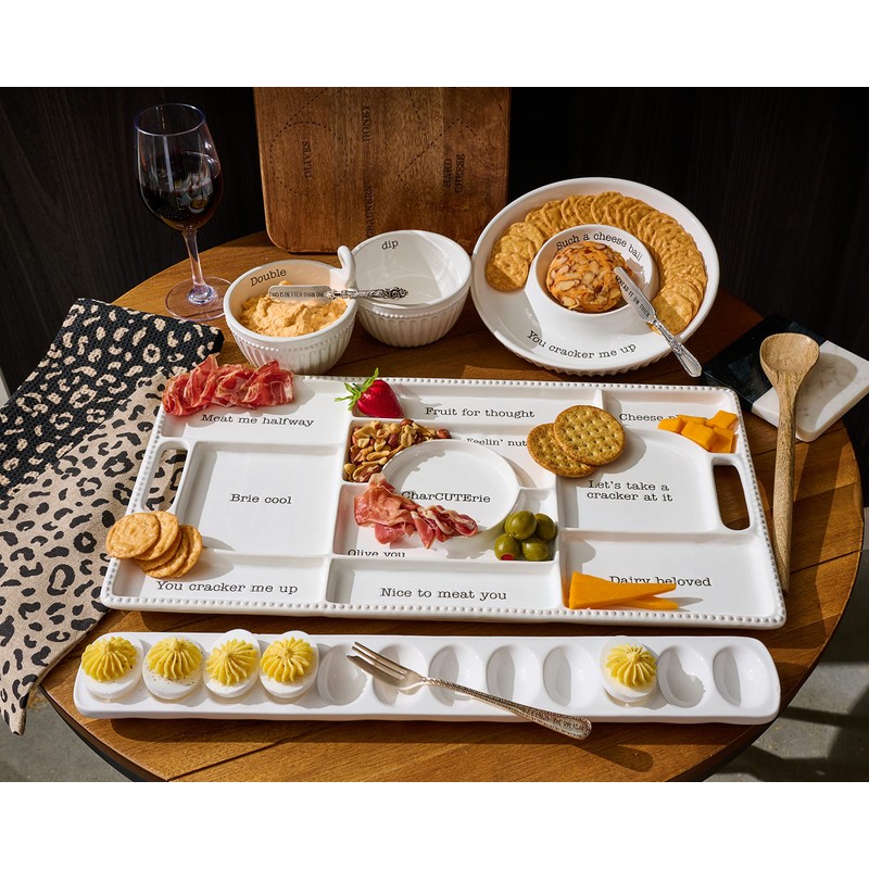 Mud Pie Circa Cheese Ball Dish Set,White, dish 1 1/2"