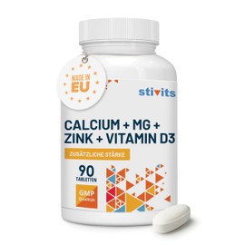 Calcium Magnesium Zinc D3 Tablets - 90 Vegan Tablets for 1.5 Months - High Dose with Vitamin D3 - For Bones, Muscles, Immune System - No Additives - Made in EU