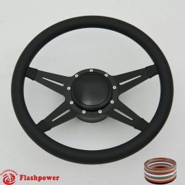 FLASHPOWER 14" Black Billet Steering Wheel Kit Half Wrap w/Horn Button&Adapter